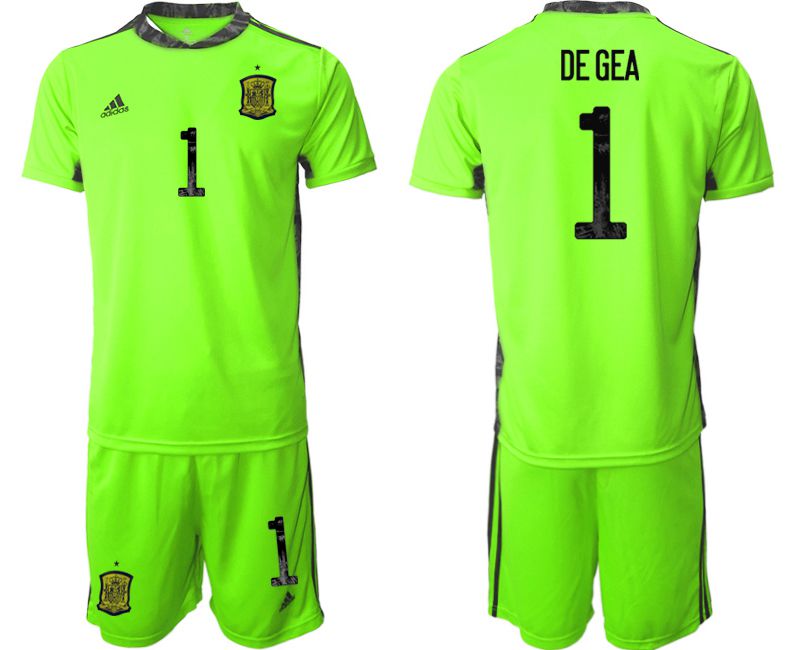 Men 2021 World Cup National Spain fluorescent green goalkeeper #1 Soccer Jerseys->spain jersey->Soccer Country Jersey